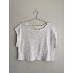 Eileen Fisher Boxy Knit Crop Top in White/Gray Size LARGE
